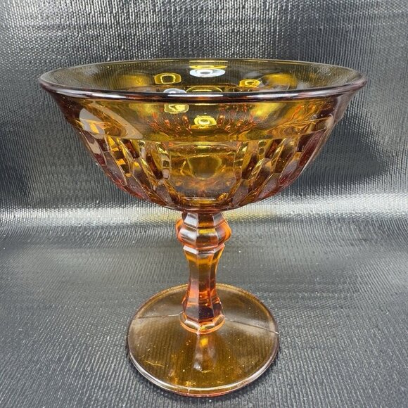Vintage Indiana Glass Amber Tall Compote Pedestal Bowl Dish 6.5inch Cup Goblet - Picture 15 of 16